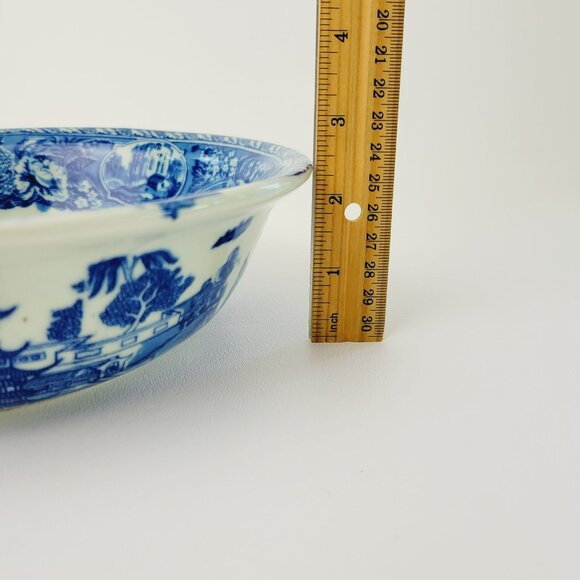 Vintage Blue & White VictorianWare Ironstone Bowl Chinoiserie Pagoda Blue Willow - Picture 10 of 15